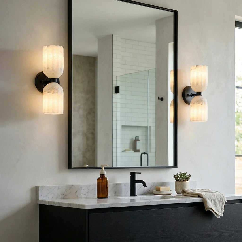 Dual Alabaster Pillar Wall Sconce
