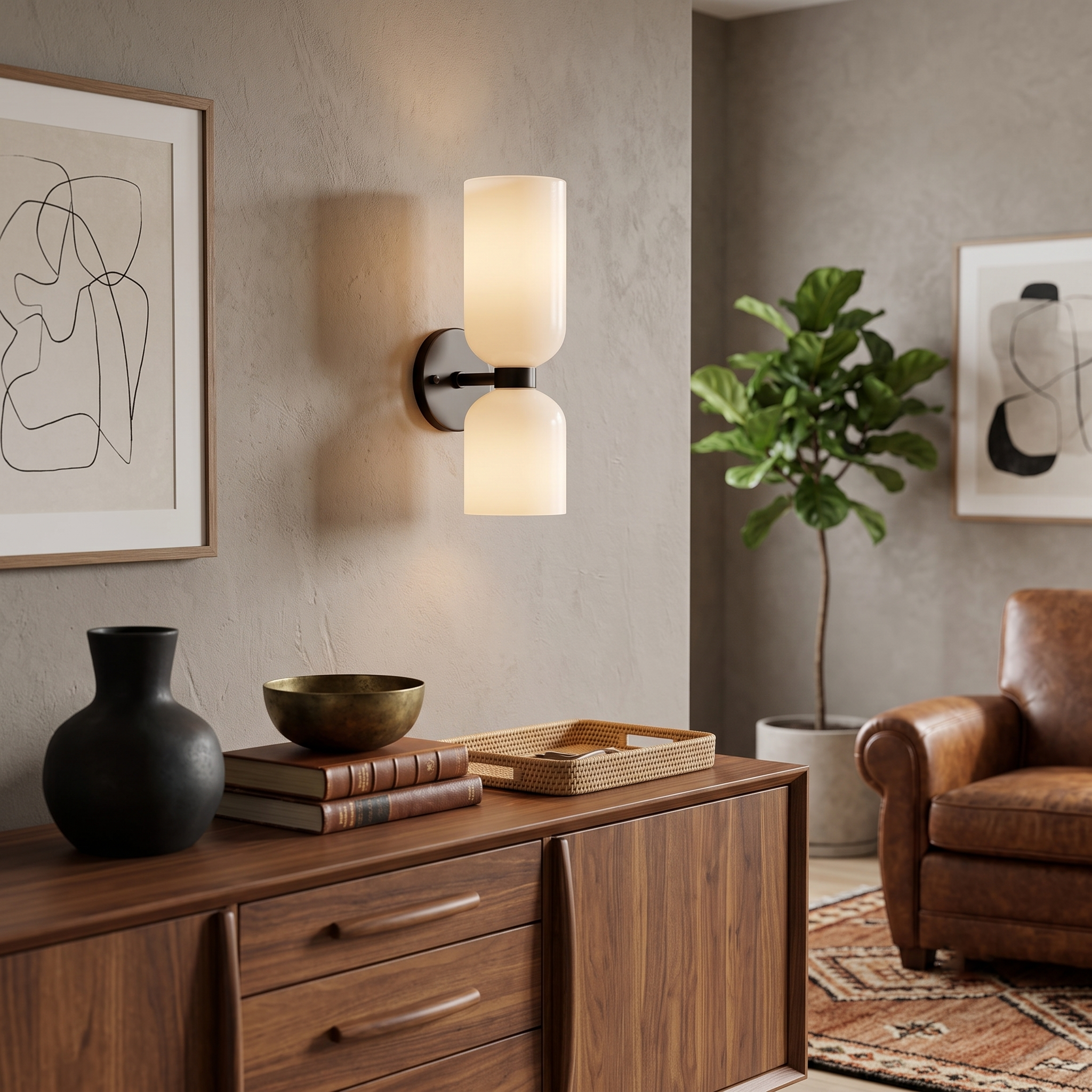 Dual Cylinder Glass Wall Sconce