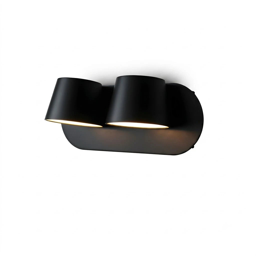 Modern Black Double Head Adjustable Cone Wall Light on Pure White Background