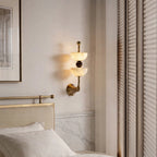 Modern Dual Alabaster Bowl Wall Sconce Over Master Bedside