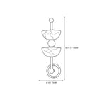 Modern Dual Alabaster Bowl and Wood Sphere Wall Sconce Line Art Dimension Diagram