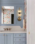 Modern Dual Alabaster Bowl Wall Sconces in Bathroom Vanity