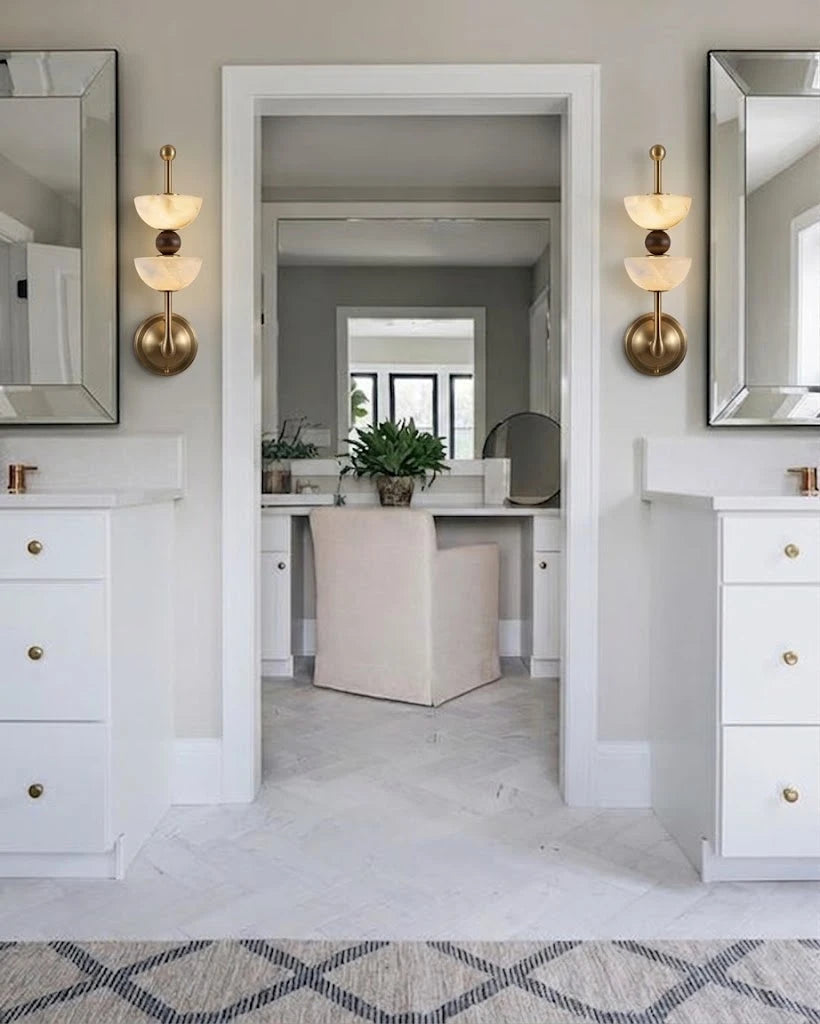 Modern Alabaster Wall Sconces Along Hallway Foyer