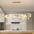 Modern Gold Ginkgo Leaf Chandelier in Bright Kitchen Setting