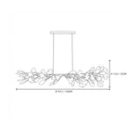 Modern Extended Gold Ginkgo Leaf Linear Chandelier Line Art Dimension Diagram
