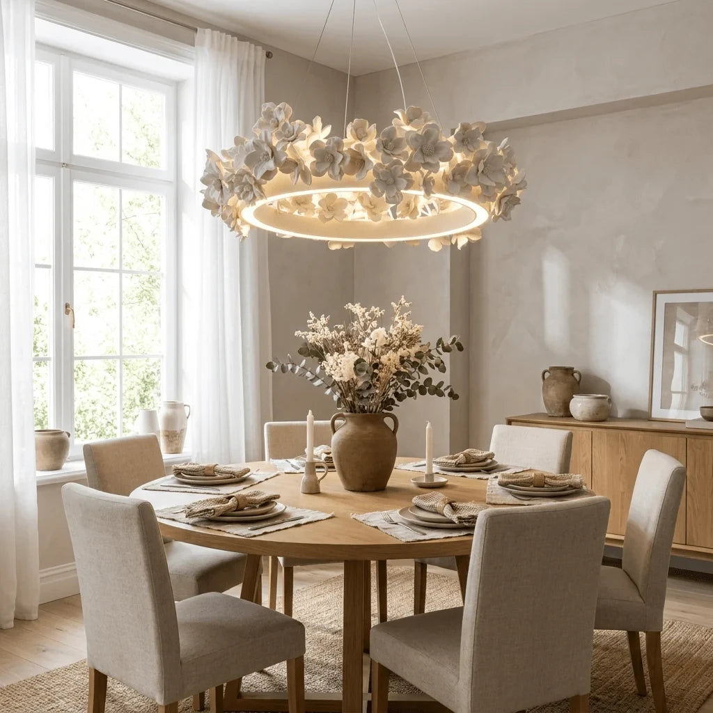 Modern Floral Ring Chandelier in Dining Space