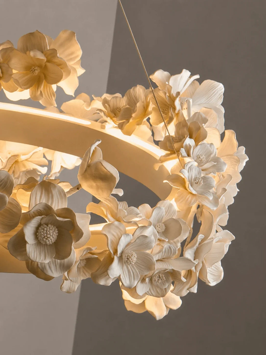 Illuminated Modern Floral Ring Art Glass Chandelier Studio Shot