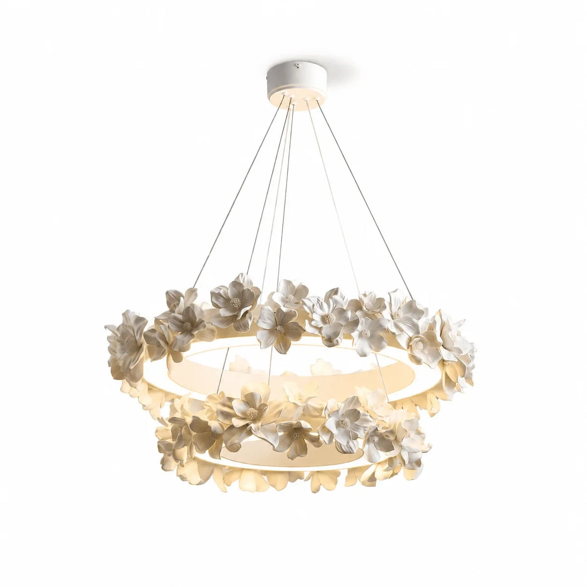 Side View of Modern Floral Ring Art Glass Chandelier Studio Shot