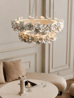 Modern Floral Art Glass Chandelier in Minimalist Living Room