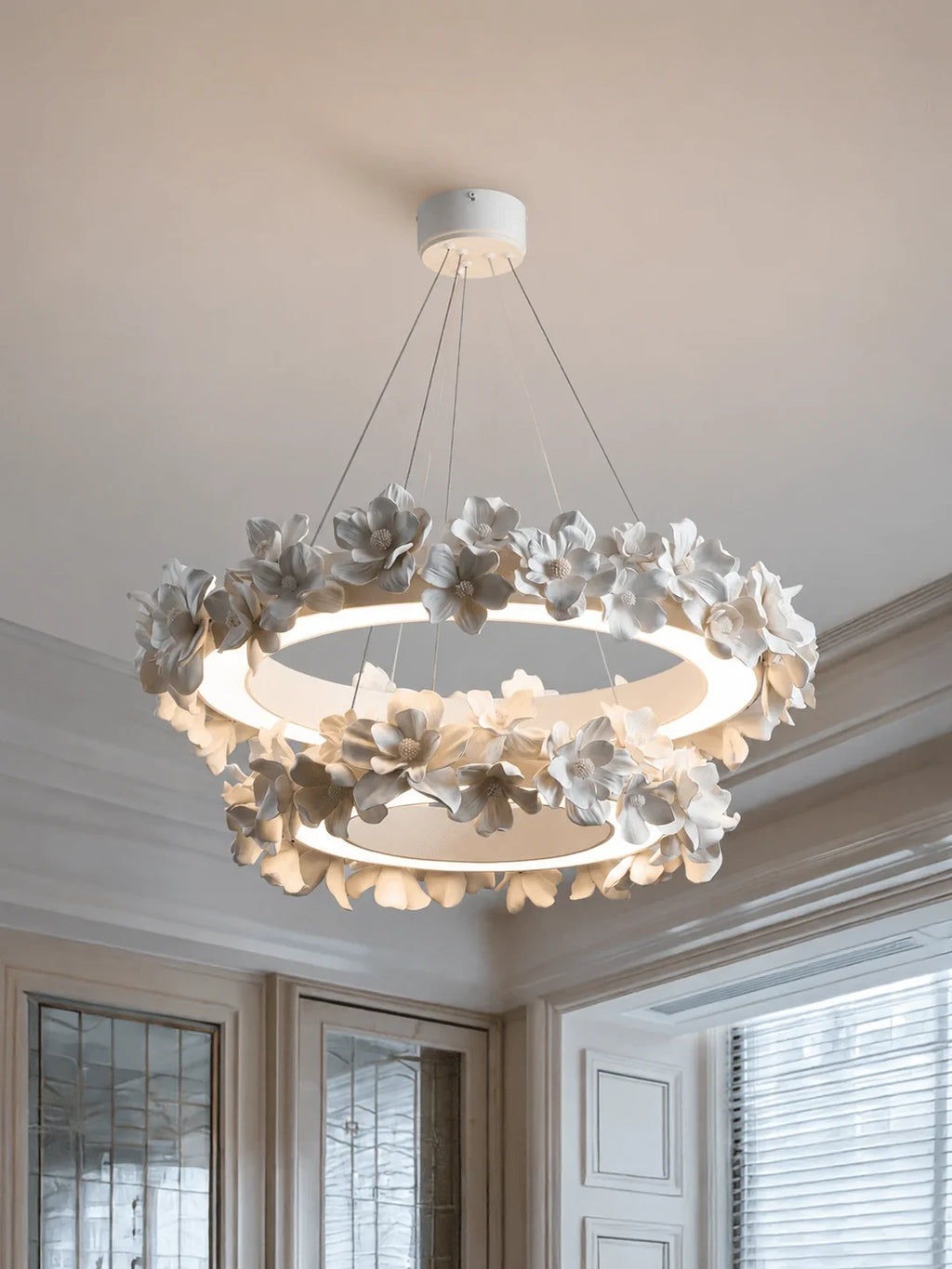 Illuminated Modern Floral Ring Chandelier in Interior Setting