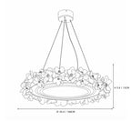 Modern Floral Ring Art Glass Chandelier Line Art Dimension Diagram