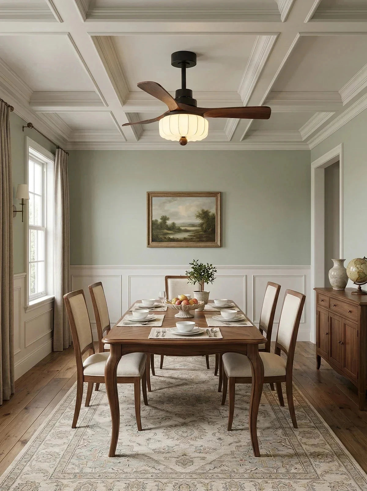 Modern Pumpkin Light Ceiling Fan in Bright Dining Setting