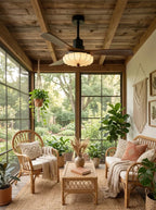 Modern Wooden Blade Ceiling Fan in Greenery Sunroom Space