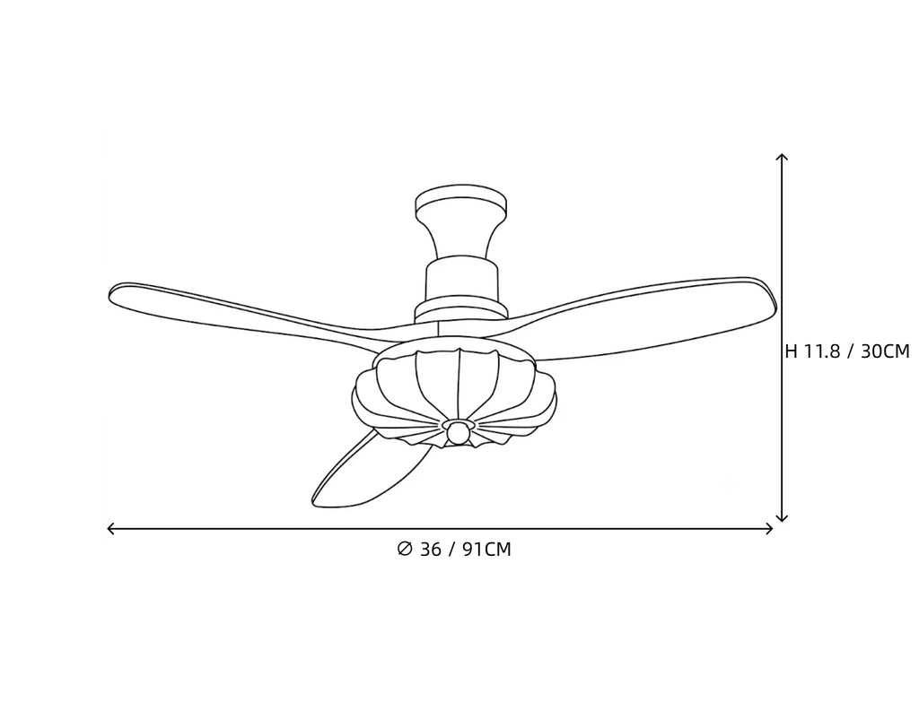 Modern Wooden Blade Ceiling Fan Line Art Dimension Diagram Six