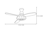 Modern Wooden Blade Ceiling Fan Line Art Dimension Diagram Six