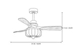 Modern Wooden Blade Ceiling Fan Line Art Dimension Diagram Four