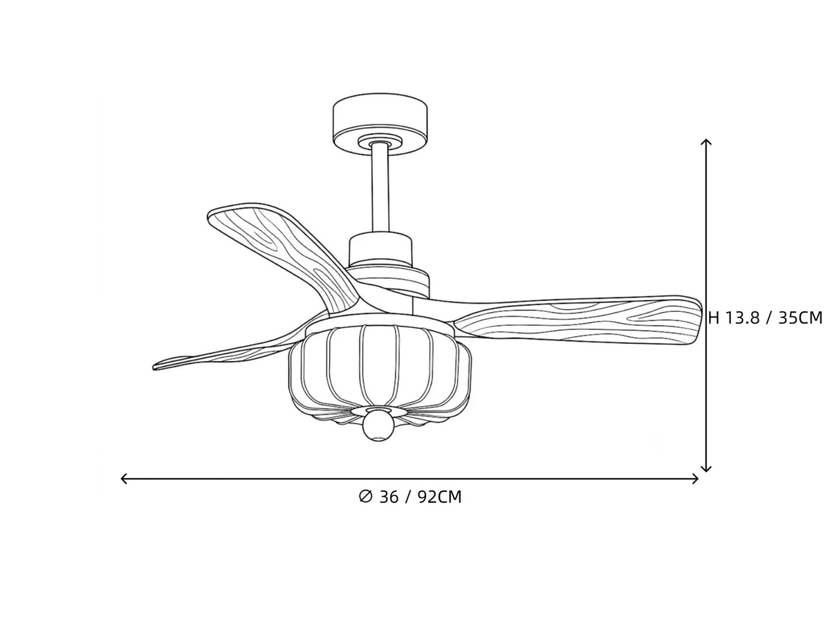 Modern Wooden Blade Ceiling Fan Line Art Dimension Diagram Four