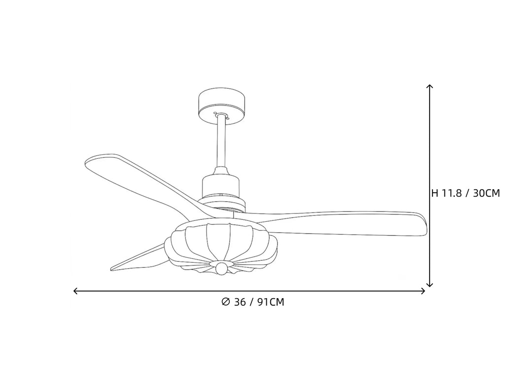 Modern Wooden Blade Ceiling Fan Line Art Dimension Diagram Three