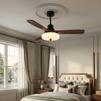 Modern Wood Blade Ceiling Fan with Light in Cozy Master Bedroom