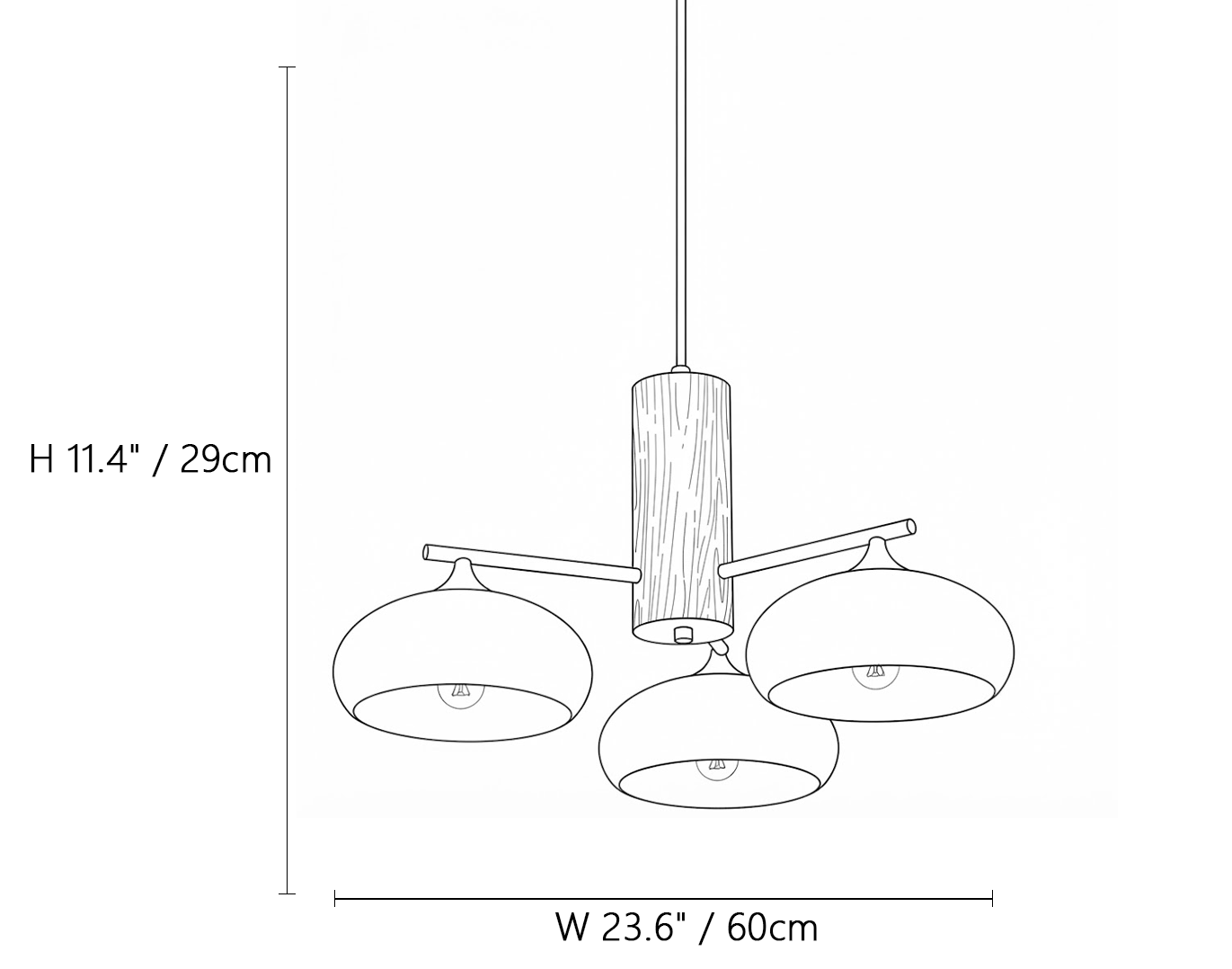 5 Light Wood Mushroom Chandelier Line Art Dimension Diagram