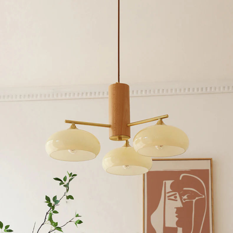 3 Light Mid Century Wood Mushroom Chandelier Studio Display