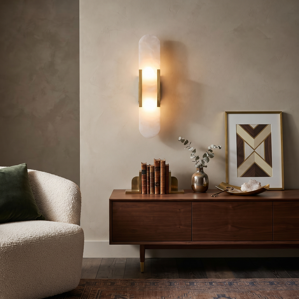 Elongated Alabaster Brass Sconce