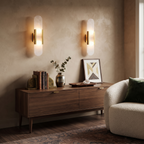 Elongated Alabaster Brass Sconce