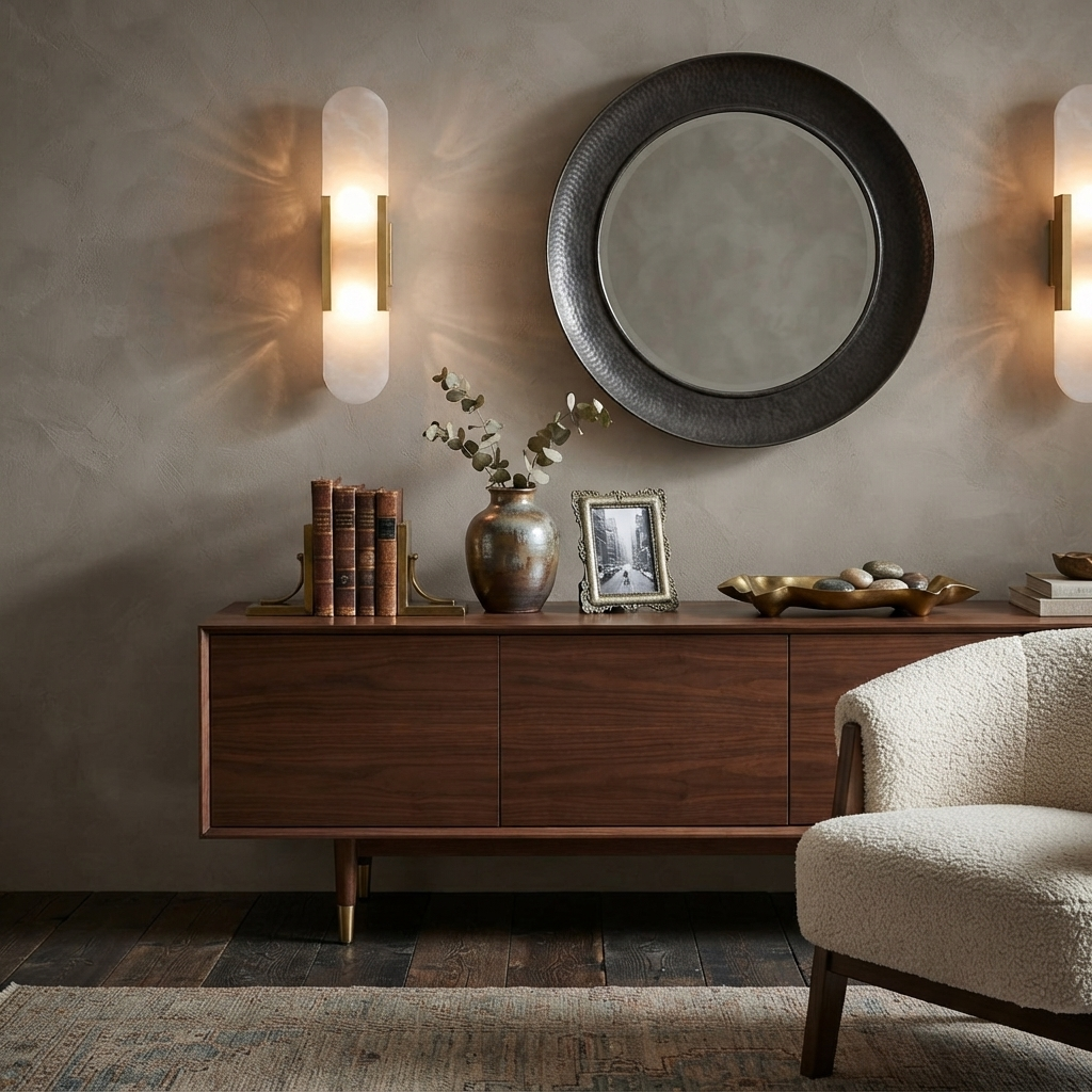 Elongated Alabaster Brass Sconce