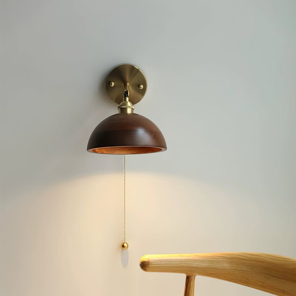 Walnut and Brass Wall Sconce