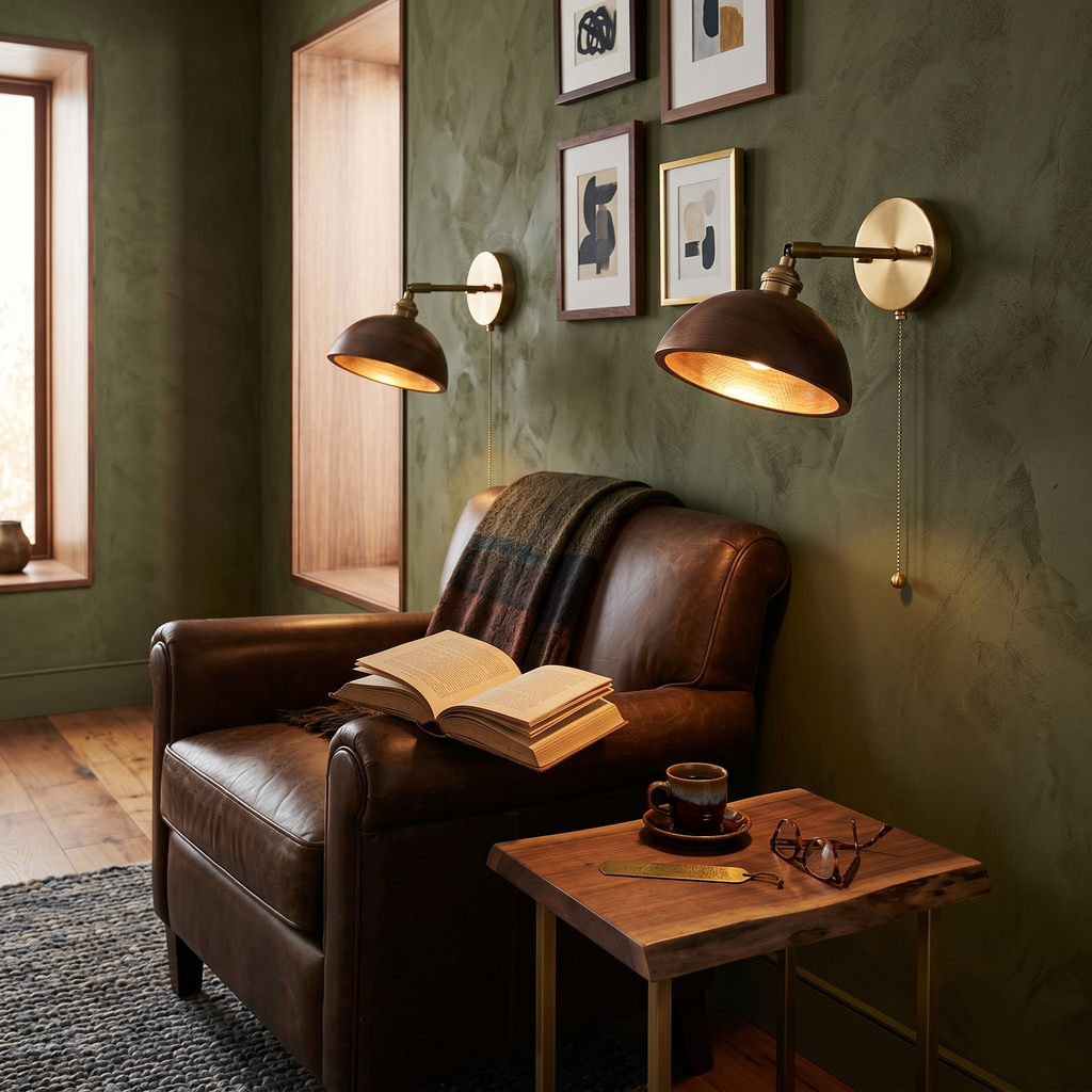 Walnut and Brass Wall Sconce