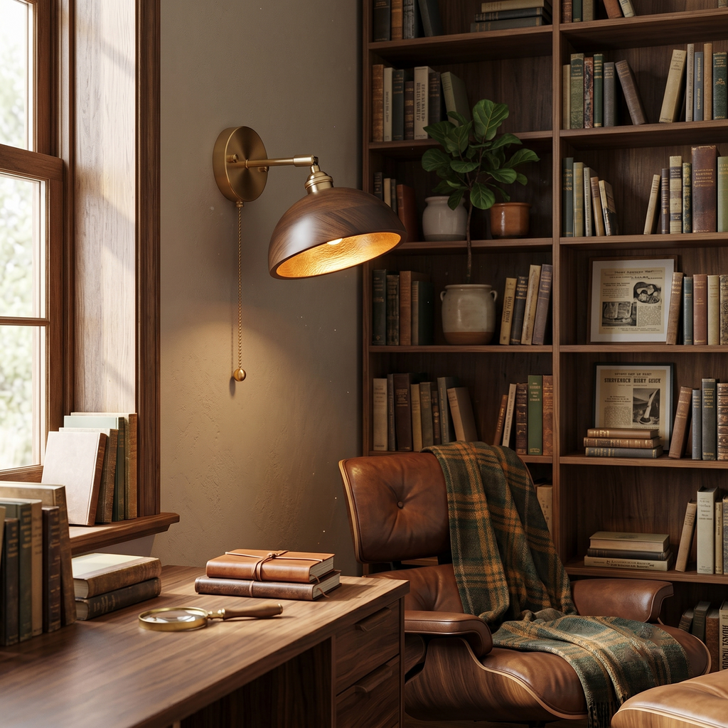 Walnut and Brass Wall Sconce