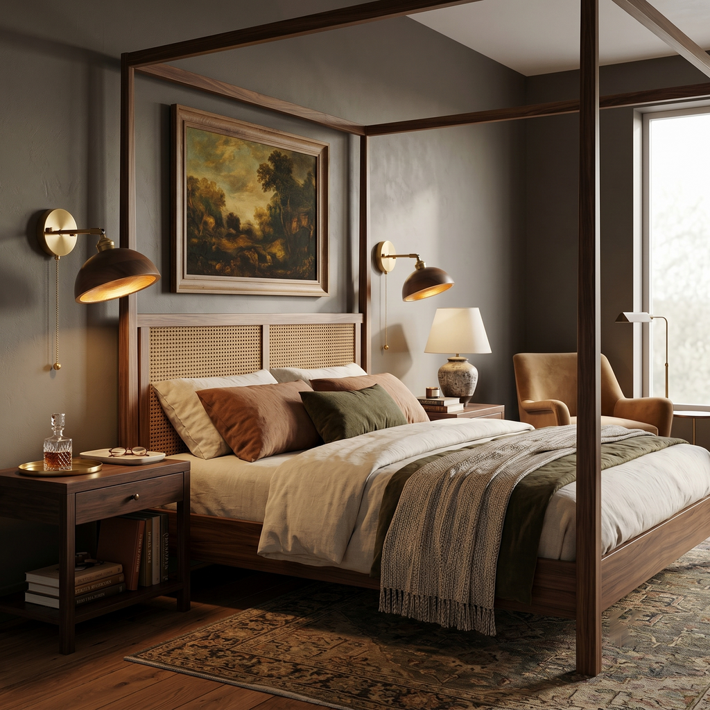 Walnut and Brass Wall Sconce