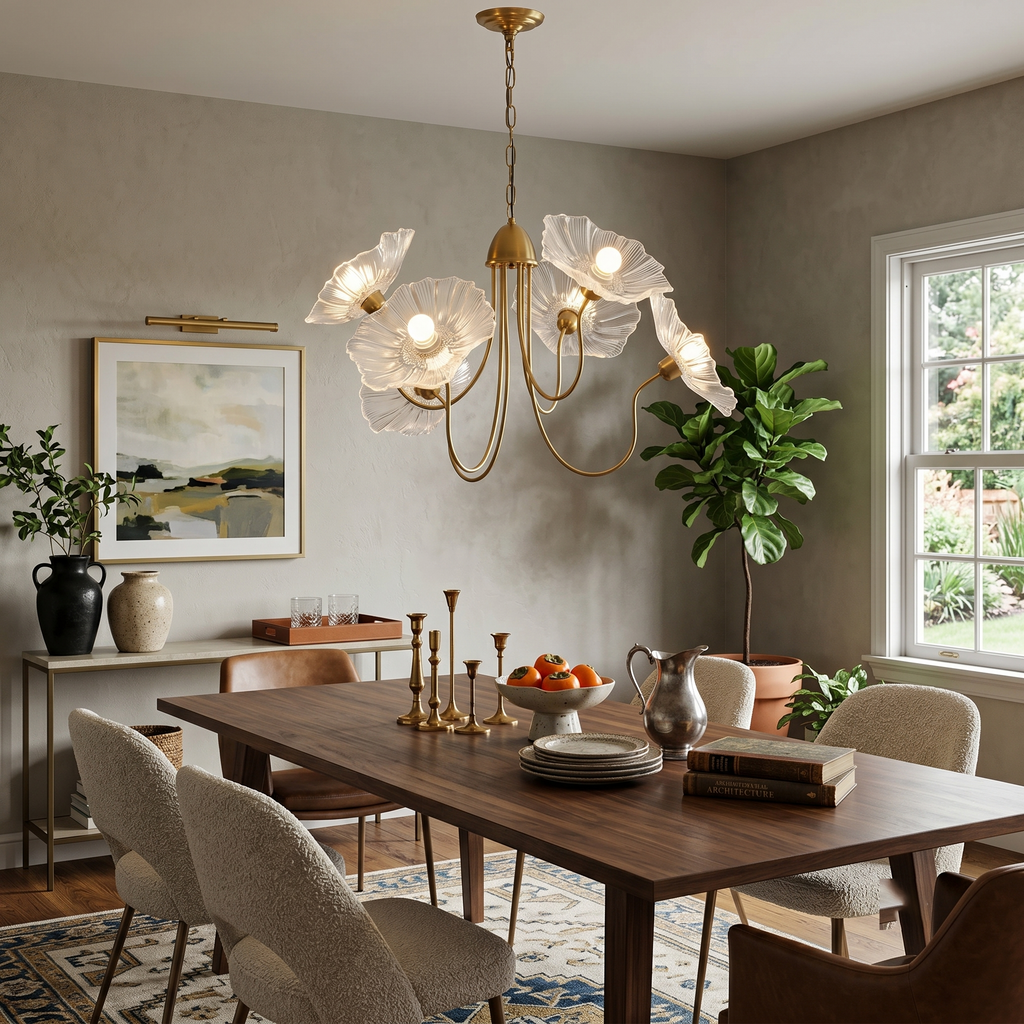 Floral Glass Looped Arm Chandelier