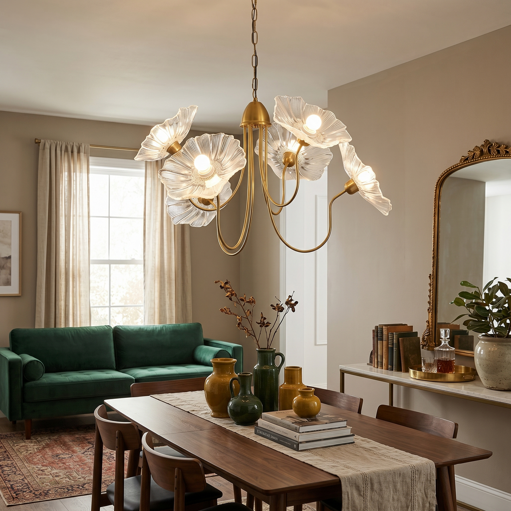 Floral Glass Looped Arm Chandelier