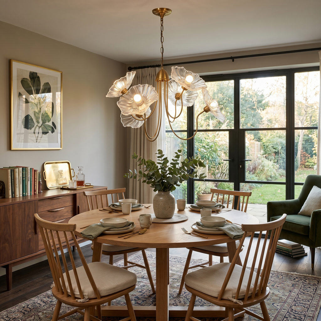 Floral Glass Looped Arm Chandelier