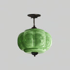Emerald Glass Vintage Ceiling Lamp black metal fixture pumpkin glass ceiling lamp