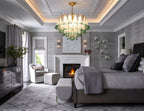 Modern Green Gradient Feather Chandelier in Luxury Master Bedroom