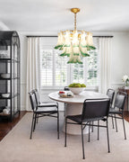 Modern Green Feather Art Glass Chandelier in Elegant Dining Setting