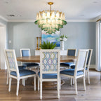Modern Green Feather Art Glass Chandelier in Formal Dining Room