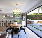 Modern Green Gradient Feather Art Glass Chandelier Over Kitchen Dining Area
