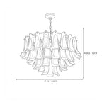 Modern Large Green Gradient Feather Art Glass Chandelier Line Art Dimension Diagram
