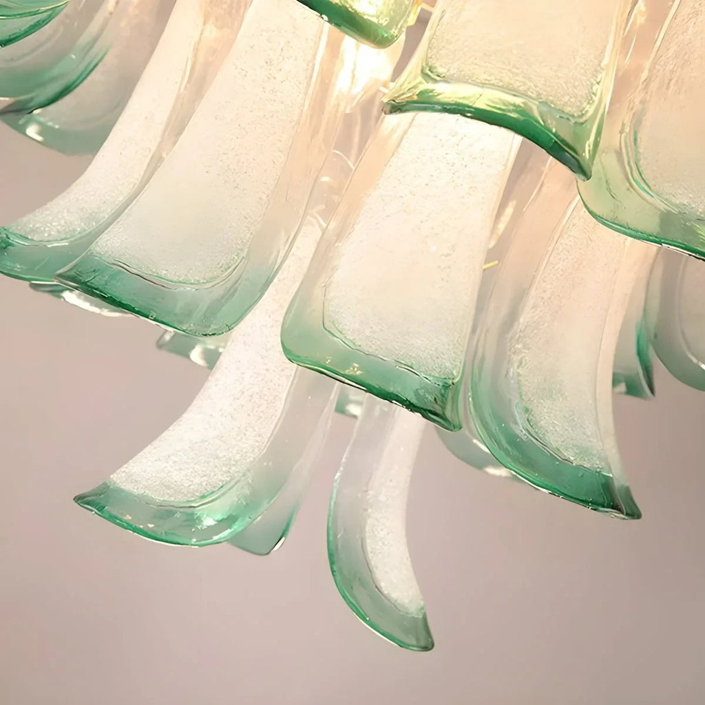 Close Up View of Green Gradient Feather Glass Petals Texture and Curved Edges
