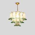 Illuminated Modern Medium Green Gradient Feather Art Glass Chandelier Studio Shot