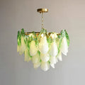 Illuminated Modern Green Petal Art Glass Chandelier Studio Shot