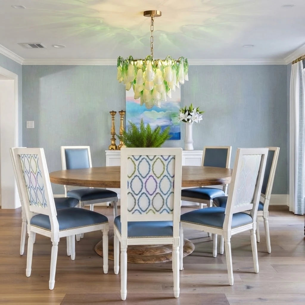 Modern Gradient Petal Art Glass Chandelier in Bright Dining Room