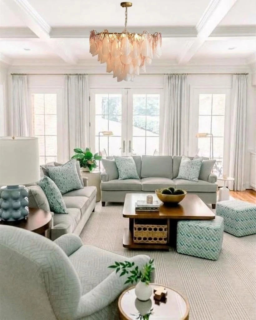 Modern Gradient Petal Chandelier in Open Plan Living Area