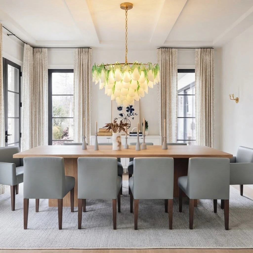 Modern Gradient Petal Chandelier Over Dining Room Table