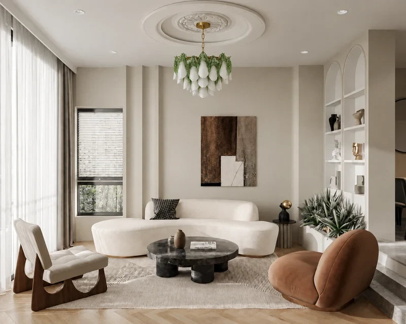 Modern Gradient Petal Art Glass Chandelier in High Ceiling Foyer