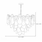 Modern Large Gradient Petal Art Glass Chandelier Line Art Dimension Diagram