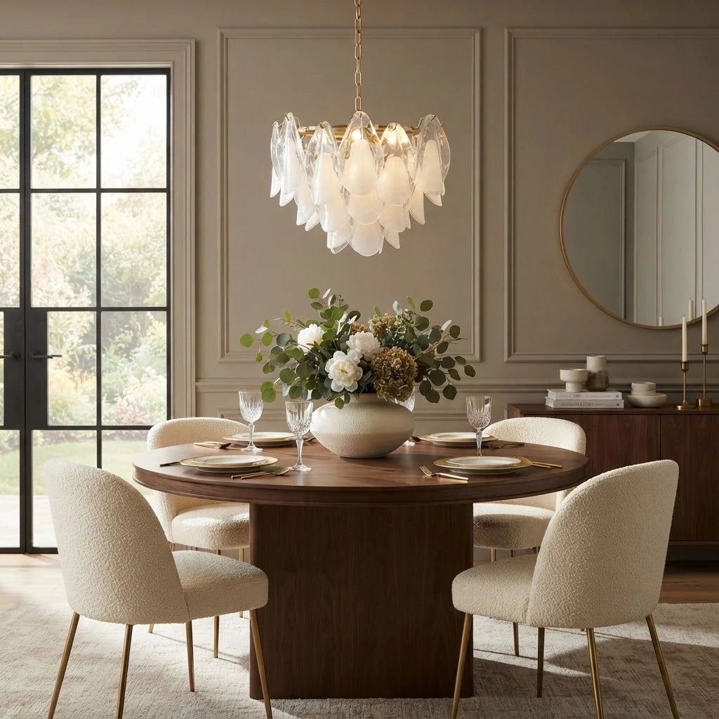 Modern Gradient Petal Art Glass Chandelier in Formal Dining Room